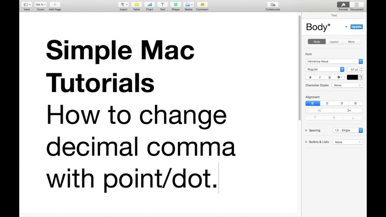 change the commas to dots in excel for mac